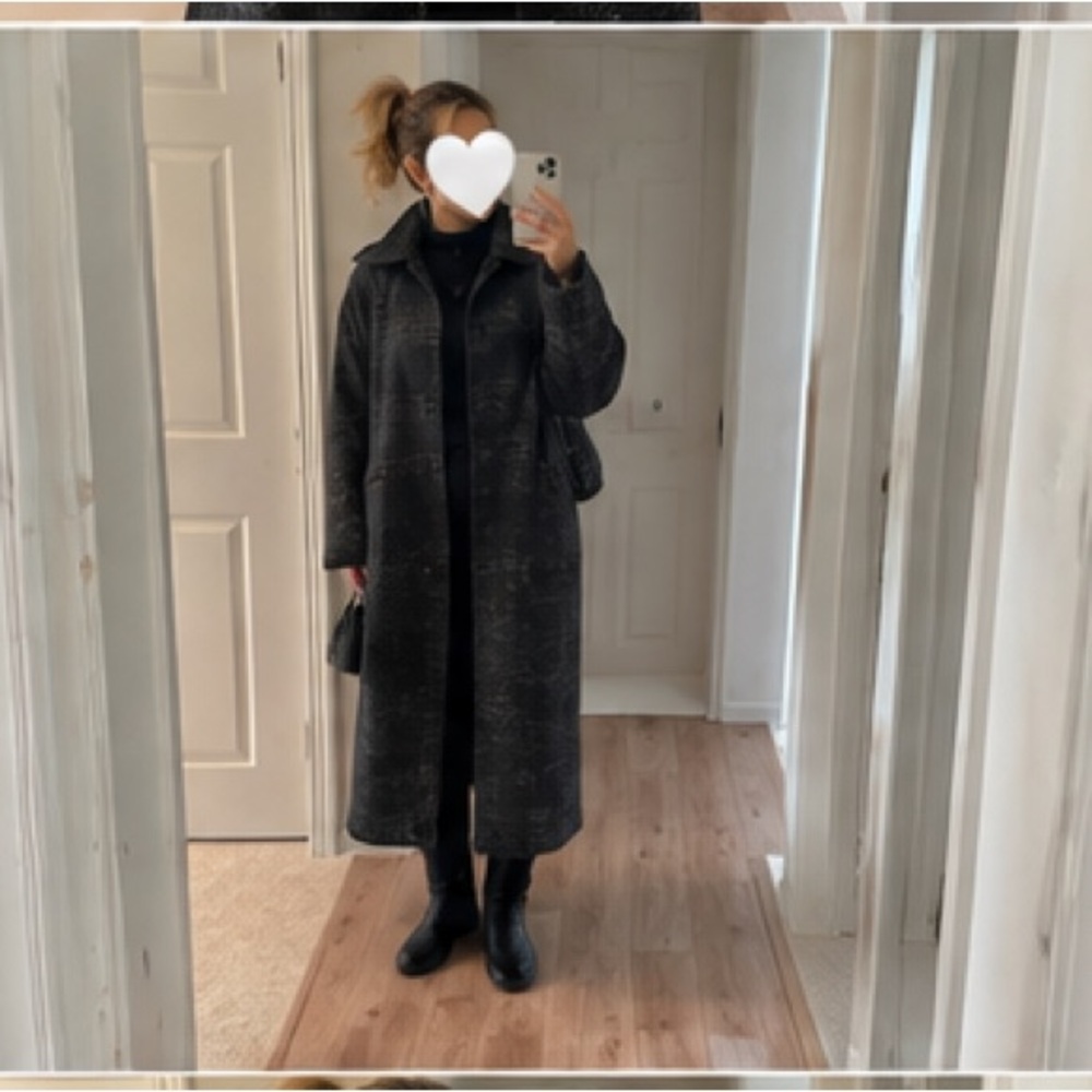 Old Navy Black Plaid Open-Front Trench Coat